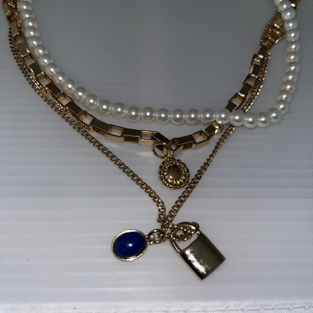 3 tier gold necklace with pendants